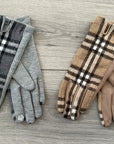 Check Plaid Touch Screen Full Finger Ladies Wool Gloves with Fleece