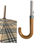Classic Tartan Design Long Umbrella with Wooden Crook Handle , 12-Rib Traditional Walking Umbrella
