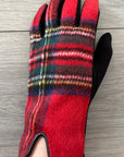 Tartan Touch Screen Full Finger Ladies Wool Gloves with Fleece