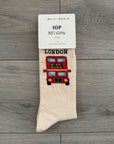 Seamless London Red Bus Double Decker Bus Cotton Rich Socks, Novelty Fun Gift Socks