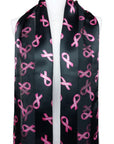 Pink Ribbon Shiny Silky Satin and Chiffon Soft Ladies Scarf Breast Cancer Awareness Shawl
