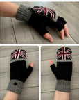Union Jack British Flag Knitted Unisex Fingerless Flap Over Mittens Gloves
