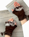 Fingerless Warmer Fur Gloves, Winter Warm Half Finger Gloves with Thumb Holes