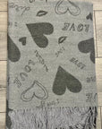 Soft I Love You Heart Design Cashmere Blend Reversible Winter Warm Scarf Shawl