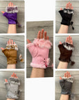 Fingerless Warmer Fur Gloves, Winter Warm Half Finger Gloves with Thumb Holes