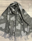 Soft I Love You Heart Design Cashmere Blend Reversible Winter Warm Scarf Shawl
