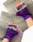 Fingerless Warmer Fur Gloves, Winter Warm Half Finger Gloves with Thumb Holes