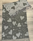 Soft I Love You Heart Design Cashmere Blend Reversible Winter Warm Scarf Shawl