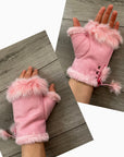 Fingerless Warmer Fur Gloves, Winter Warm Half Finger Gloves with Thumb Holes