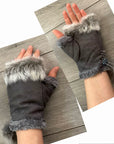 Fingerless Warmer Fur Gloves, Winter Warm Half Finger Gloves with Thumb Holes