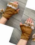 Fingerless Warmer Fur Gloves, Winter Warm Half Finger Gloves with Thumb Holes