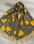 Soft I Love You Heart Design Cashmere Blend Reversible Winter Warm Scarf Shawl