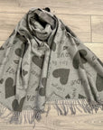 Soft I Love You Heart Design Cashmere Blend Reversible Winter Warm Scarf Shawl
