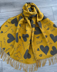 Soft I Love You Heart Design Cashmere Blend Reversible Winter Warm Scarf Shawl