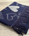Soft I Love You Heart Design Cashmere Blend Reversible Winter Warm Scarf Shawl