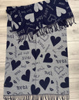 Soft I Love You Heart Design Cashmere Blend Reversible Winter Warm Scarf Shawl