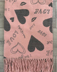 Soft I Love You Heart Design Cashmere Blend Reversible Winter Warm Scarf Shawl