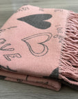 Soft I Love You Heart Design Cashmere Blend Reversible Winter Warm Scarf Shawl