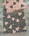 Soft I Love You Heart Design Cashmere Blend Reversible Winter Warm Scarf Shawl