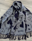 Soft I Love You Heart Design Cashmere Blend Reversible Winter Warm Scarf Shawl
