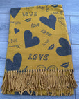 Soft I Love You Heart Design Cashmere Blend Reversible Winter Warm Scarf Shawl