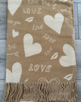 Soft I Love You Heart Design Cashmere Blend Reversible Winter Warm Scarf Shawl