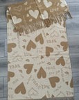 Soft I Love You Heart Design Cashmere Blend Reversible Winter Warm Scarf Shawl