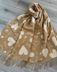 Soft I Love You Heart Design Cashmere Blend Reversible Winter Warm Scarf Shawl
