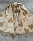 Soft I Love You Heart Design Cashmere Blend Reversible Winter Warm Scarf Shawl