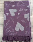 Soft I Love You Heart Design Cashmere Blend Reversible Winter Warm Scarf Shawl