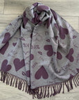 Soft I Love You Heart Design Cashmere Blend Reversible Winter Warm Scarf Shawl