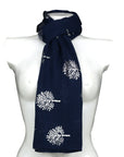 Navy Mulberry Tree of Life Long Shawl Scarves