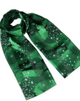 Christmas Reindeer Snowflake Green Silky Satin Striped Chiffon Ladies Scarf Shawl