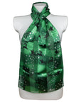Christmas Reindeer Snowflake Green Silky Satin Striped Chiffon Ladies Scarf Shawl