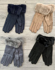 Classy Plain Super Soft Suede Fur Touch Screen Full Finger Ladies Gloves