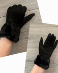 Classy Plain Super Soft Suede Fur Touch Screen Full Finger Ladies Gloves