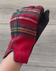 Tartan Touch Screen Full Finger Ladies Wool Gloves with Fleece