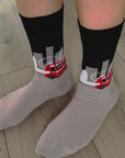 Seamless London Skyline Red Bus Big Ben Socks, Novelty Fun Gift Socks