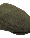 Men's Hat Check Tweed Olive Green Wool Blend Flat Caps