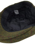 Men's Hat Check Tweed Olive Green Wool Blend Flat Caps
