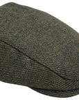 Men's Hat Check Tweed Green Wool Blend Flat Caps