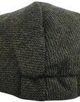 Men's Hat Check Tweed Green Wool Blend Flat Caps