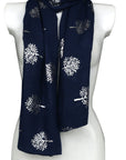 Navy Mulberry Tree of Life Long Shawl Scarves