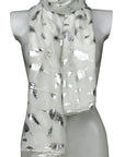 Feather Silver Foil Ladies Fashion Large Size Scarf Shawl Sarong Wrap