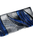 Blue Abstract Design Shiny Silky Satin and Chiffon Soft Scarf Shawl