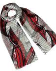 Red Abstract Design Shiny Silky Satin and Chiffon Soft Scarf Shawl
