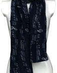 Navy Music Notes Design Long Shawl Sarong Scarves