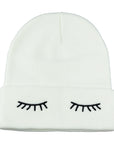 Sleepy Eyes Eyelash Cuffed Black Beanie Hat