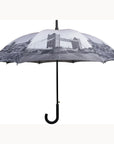 Long Walking Stick Auto Open Umbrella Brolly with Curved Crook Handle Tower Bridge Big Ben Design
