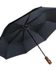 Classic Crook Wooden Effect Handle Compact Auto Open Black Brolly Umbrella